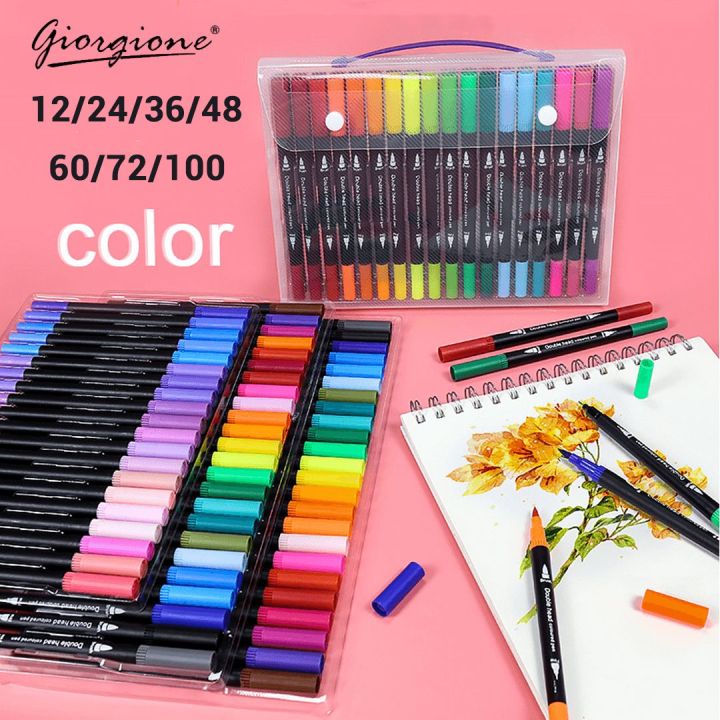 Daraz 24 Colors Dual Tip Brush Pens Colouring Pens 24 Colours Dual