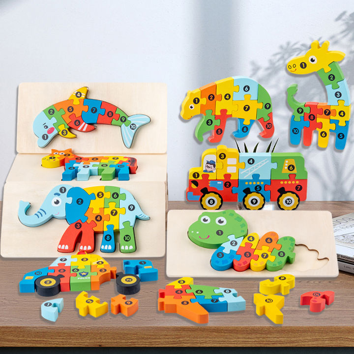 Cartoon three-dimensional dinosaur puzzle wooden 3d traffic animal ...