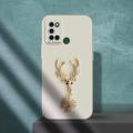 FELMYST Original Case For OPPO Realme C17 3D Metal Deer Head Elk Luxury Square Liquid Silicone Back Mobile Phone Casing Boy Men Gril Gift Soft Lens Protect Cover. 