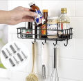 Multipurpose wall mounted Storage Rack / shower storage rack/ 1 layer corner rack / metal black shelf / bathroom kitchen punch corner frame /shower shelf metal rack. 