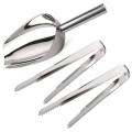 Ice Scoop and Ice Tongs (3 Pack), Stainless Steel Serving Tongs and Food Scoop for Ice Bucket, Bar, Kitchen, Tea Party and Wedding. 