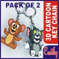 Pack of 2, Cartoons Rubber Key Chains Tom & Jerry) Cartoon Characters 3D Keyring high quality rubbers made Emoji Tom And Jerry Keyring For Bike Car Bicycle Cycle Kids Men Women Boys Girls Gift Hard 3DRubber Design Key chain. 