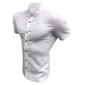 Canis-Men Casual Shirt, Solid Color Short Sleeve Lapel Neck Slim Fit Button-Down Leisure Tops. 