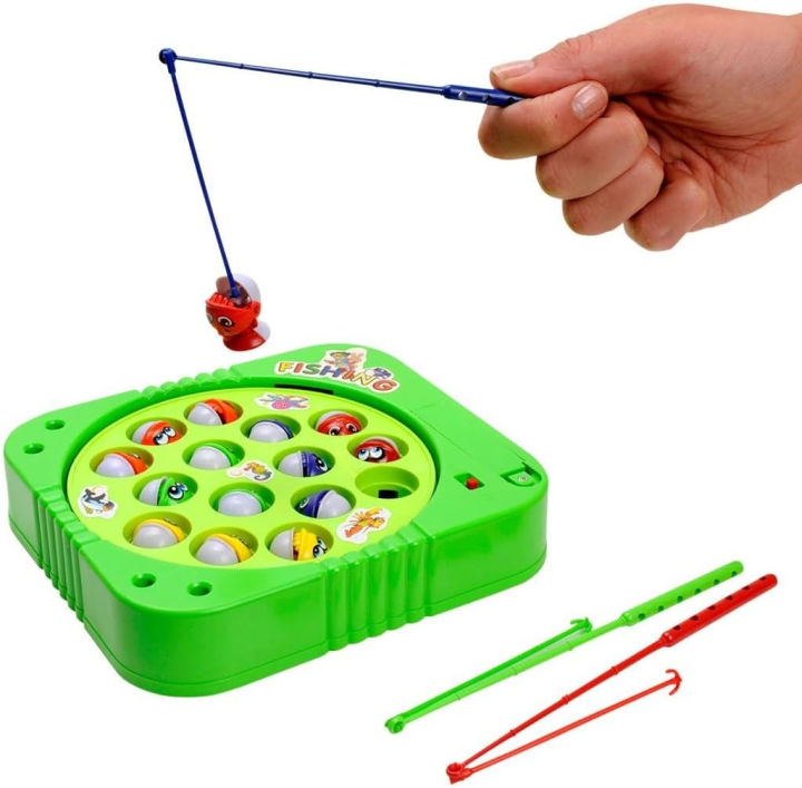 Fishing game 15 fish-Educational, Fun, Fishing Toys, Electronic Fish, Fishing Game, Learning Fine Motor Skills-Rotating Pond Fish Catcher Game for Kids - 15 Fishes & 3 Fish Catching Rod Birthday Gift for Boys & Girls