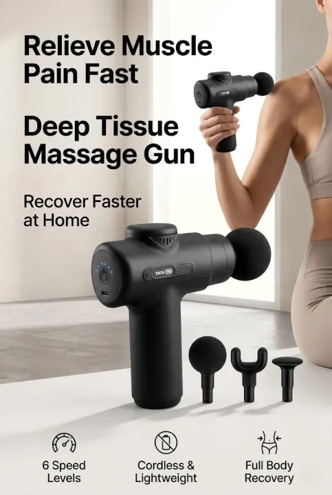 Deep Tissue Massager Gun Facial Muscle Fitness Chargeable–Leg & Full Body Relaxation Machine for Unisex, Imported Powerful Massage Gun, USB Cable Rechargeable Vibrator Massage Machine, Pain Relief & Improved Circulation–6 Speed Levels with 4 Massage Heads