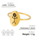 BINSHUO Wholesale Custom Stainless Steel Jewelry Elliptical Smooth Laser Engraving Cartoon Stick Figure Smiling Stickman Ring. 