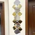 Pack of 12 Square acrylic 3D shape MIRROR STICKERS (CURVED EDGES), For home decor, wall decor, office and Washrooms. 