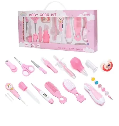 20-teiliges Baby Pflege-Set - Haarbürste, Nagelknipser, Thermometer, Schnuller-Clip