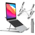 【PURE】 Metal Laptop Stand Aluminium ~ Portable Aluminum Alloy Base, Foldable Laptop Metal Stand Cooling Pad with Adjustable Height & Anti Slip Rubber Grips ~ Compatible with All Laptops, Macbook, Tablet, Notebook ~ Silver by FunBug. 