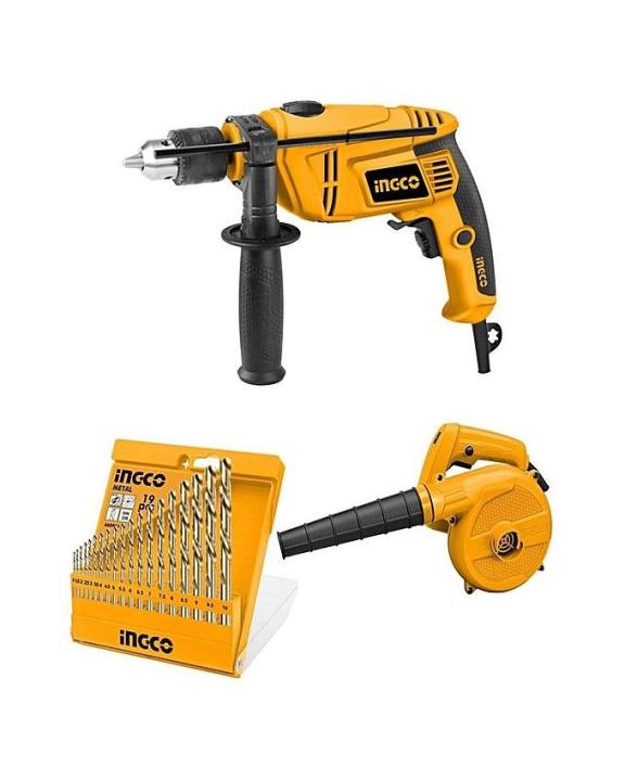 Ingco Pack of 3 - Drill Machine, Aspirator Blower & Drill Bit Set - 16 Pcs Set