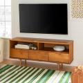 TVUNIT113 - Oak Wood Antique TV Console Brown Polish Finish Entertainment Unit Caramel & Walnut Modern Living Room TV Bedroom Furniture Desk. 