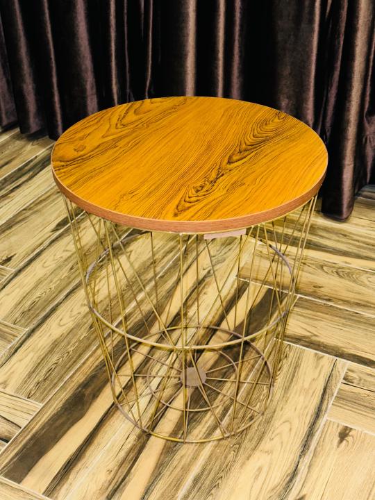 METAL%20WIRE%20REMOVABLE%20WOOD%20TOP%20FOLDABLE%20ROUND%20COFFEE%20SIDE%20TABLE%20STORAGE%20BASKET%20ONE%20PICE%20-%20Image%203