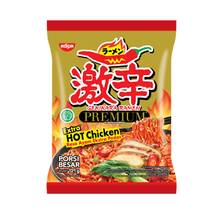 NISSIN MIE Instant Gekikara Ramen Noodle, Halal Certified, Spicy Stir-Fried Extra Hot Chicken Flavor, 121gm