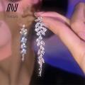 Nebula Supreme Minimalist Style Earrings Sparkling Zircon Hoop Earrings with Tassels Elegant Rhinestone Studs for Stylish Women Chic Jewelry Collection Lightweight Zircon Earrings. 