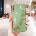 For Vivo Y20 2021 Back Cover with 3D Love Heart Wristband Chain Fashion Bracelet Shiny Plating Phone Case Soft Silicone Bumper Protective Cover. 