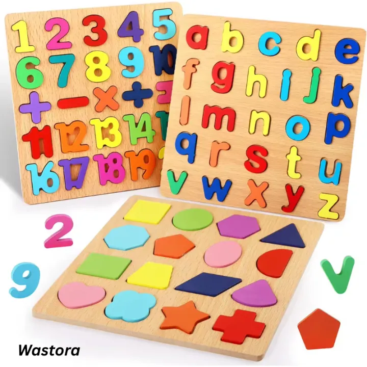 Wooden Alphabet Puzzle, ABC 123 Wooden Board, Kids Matching Game Puzzle, Wooden Learning Toys, Capital and Small Letters Puzzle , Numbers and Shapes Puzzle Geometric Shapes Puzzle for Kids, Wooden Educational Board