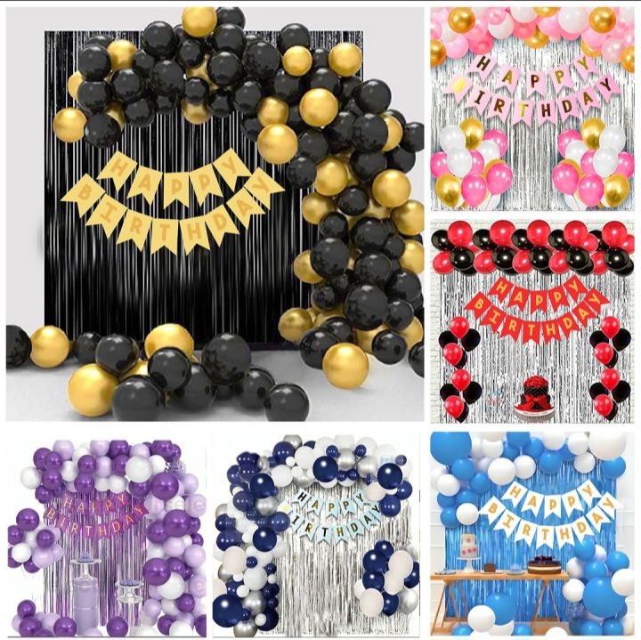 Happy Birthday Theme Set: Happy Birthday Banner, 1 Back Curtain, 30 Latex Balloons, - Birthday Accessories for Girls and Boys, Birthday party decoration