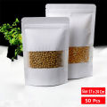 17x24 cm 50pcs/Lot Biodegradable White kraft paper stand up pouch, stand up paper bags with window and zipper Packaging material, packaging box, packaging bags food container, food Grade. 