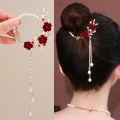 Ladies Vintage Red Rose Hairpin Hair Claw Elegant Fashion Headdress Women Back Hair Tassel Hairpin Headwear Accessories 1Pcs. 