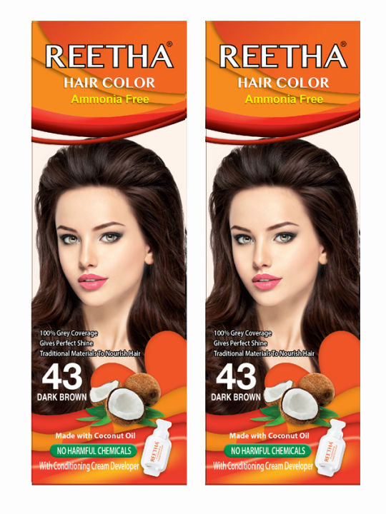 2 Packs of Reetha Hair Color 43 Dark Brown Small