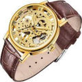 Luxury Skeleton Transparent Watch | Dual-Sided Glass | Elegant Leather Strap Timepiece for Men & Boys. 