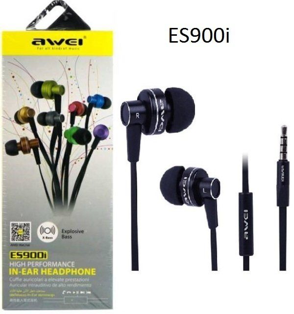 Awei ES-900i high performance Super Bass Stereo Metal Earphone Headphone In-Ear Earphone with Noise Isolation Super Bass In-Ear Headset High Quality Sound Best Soft Muf Soft In-Ear Long Wire Durable W/Mic In-ear 3.5mm Jack and Earphone