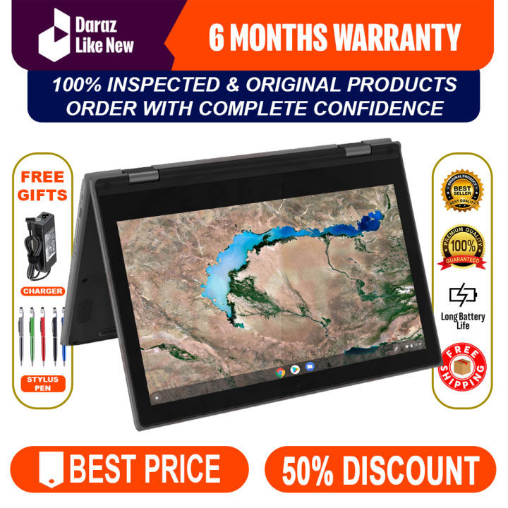 Lenovo Chromebook 500e - Tablet + Laptop - 4GB Ram - 32GB Storage - Touch x 360° Rotatable - Playstore Supported - Type C Charger - Auto Update 2027/2029