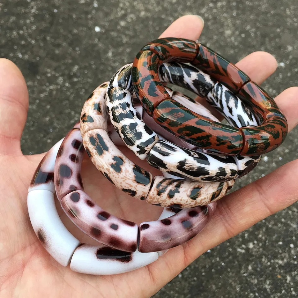 FishSheep Vintage Leopard Print Acrylic Stackable Bracelets