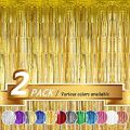 Pack of 2 Foil Curtains Backdrop Decor Golden Metallic Foil Tinsel Fringe Curtain Birthday Party Decoration Wedding Backdrop Curtain Photo. 