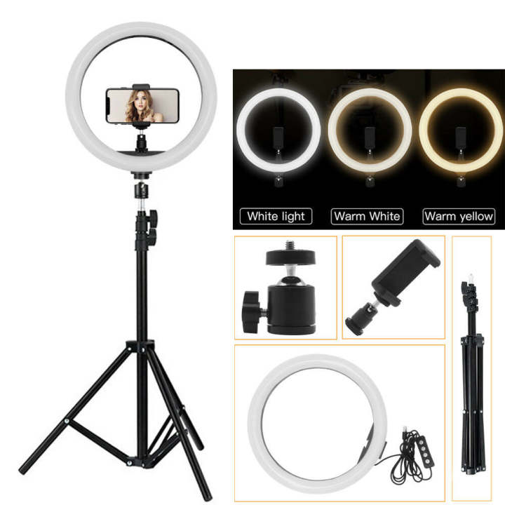 26cm LED Ring Light with 7 Ft. Tripod Stand & Phone Holder and 3 Dimmable Shades Of Colors for Studio Photography, Video Calls, Vlogging, Live Streaming and Makeup