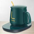 Coffee Mug-Warmer, USB Electric Coffee Cup Warmer for Desk, with Automatic On/Off to Keep Temperature Up to 104-122℉/ 40-50℃, Include Ceramic Mug, Cover, Spoon, Enjoy Anytime Hot Drinks,Green. 