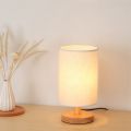 Round Bedside Table Lamp Nightstand Lamp with Fabric Shade and Solid Wood for Bedroom, Living Room Modern Office. 