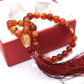 8mm Natural Stone Red Aqeeq Tasbeeh 33 Beads with metal chain | Tigereye Tasbih muslim zikr prayer Tasbeeh - handmade Rosary 8mm tasbi counter Stress Relaxation. 