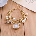 Luxury Gold Pearls Crystal Analog watch and Bracelet Watch For Women & watch for girls. 
