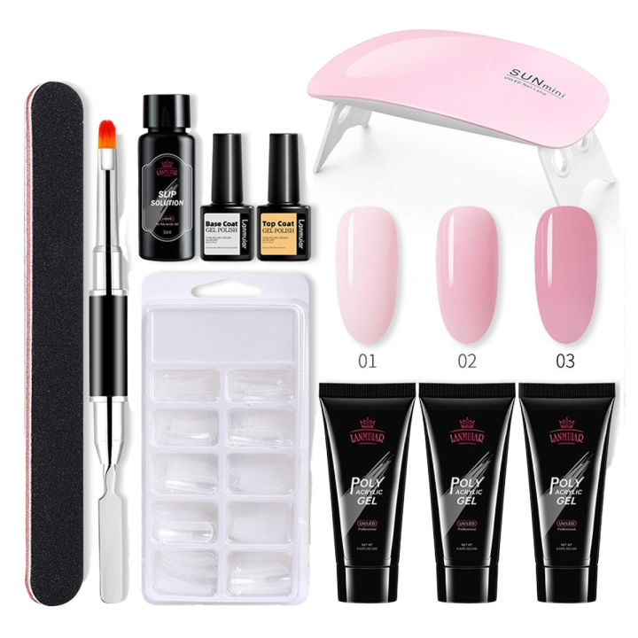 Poly Nail Gel Set 6W Led Lamp Full Manicure Set Quick Extension Nail Kit Gel Builder Polygels Set For Nails Nail Tool Kit 8Pcs/Set Nail Art UV Quick Extension Nail Kit Glitter Poly UV Builder Gel Nail Tip Color Nail Tip French Nail Tip Form DIY Manicure