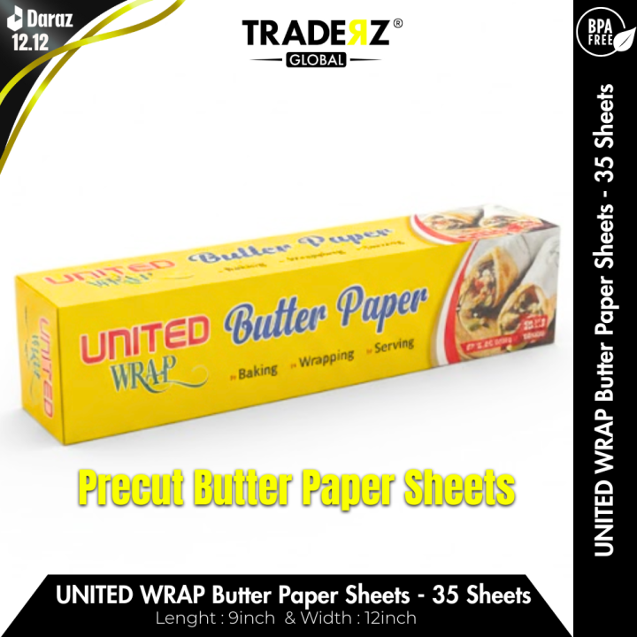 United Wrap Butter Paper Precut Sheets – 35 Sheets, 9inch x 12inch – Food Grade Wrapping Paper