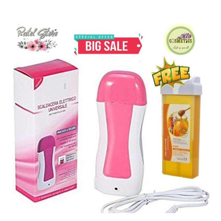 Waxing kits Pink Roll-on Refillable Depilatory Wax Heater Waxing Hair Removal Tools Portable Machine 5 in 1 Kits with 3 hard Wax bar