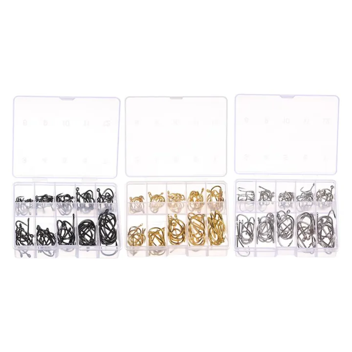 100Pcs 1 Box New 10 Sizes 3# - 12# Fishing Hooks Fish Bait Durable Head ...
