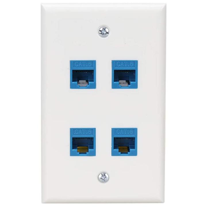 Ethernet Wall Plate 4 Port Wall Plate Female-Female Compatible with for Cat7/6/6E/5/5E Ethernet Devices -Blue