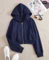 Women's Fleece Zipper Crop Hoodie - Stylish and Warm - All Colors Available. 