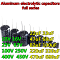 10pcs 10V 16V 25V 50V 63V 100V 250V 400V 450V electrolytic capacitor 22uF 33uf 47uf 68uf 82Uf 100uf 220uf 330uf 470uf 680uf. 