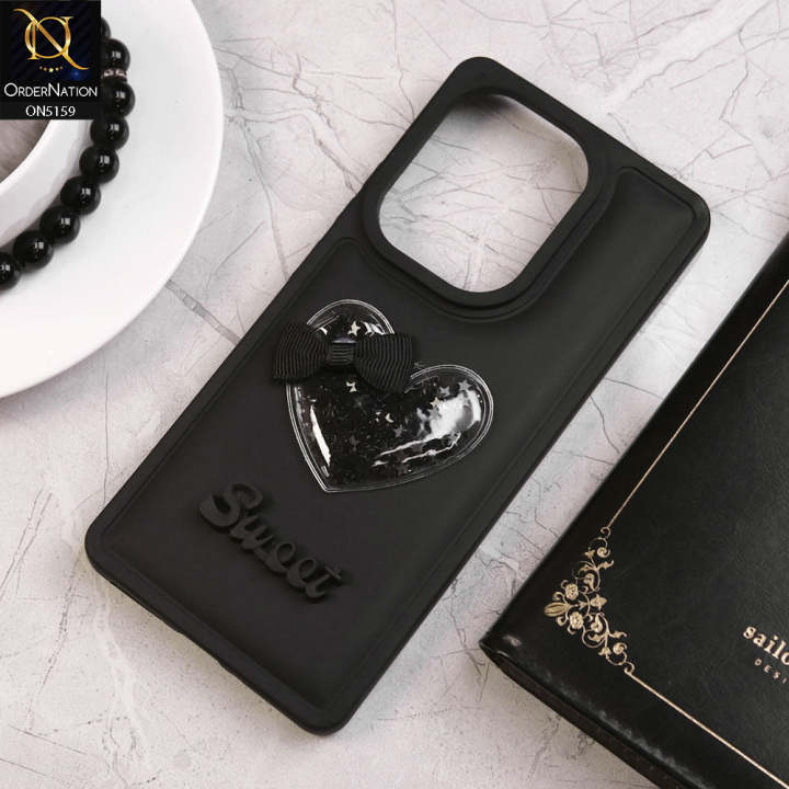 Xiaomi_ Redmi Note 13 Pro 4G Cover - Black - New Trendy 3D Love Heart (Moving Shiny Stars Glitter) & Bow Candy Color Soft Silicon Case