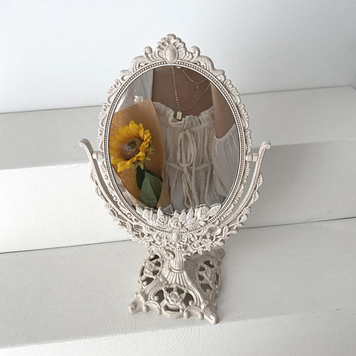Handcrafted Vintage Makeup Mirror Elegant Decorative Vintage Look European Mirror Floral Design  Material Carving Mirror for Bedroom Decor Vanity Display Vintage Collectors Wedding Gift Makeup