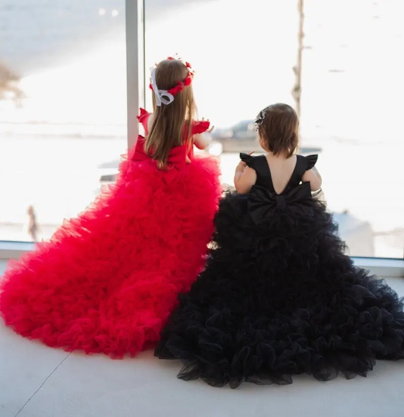 black/red Tutu 1st Birthday Dress, Prom Ball Gown, Flower Girl Dress With  Tail | Daraz.pk