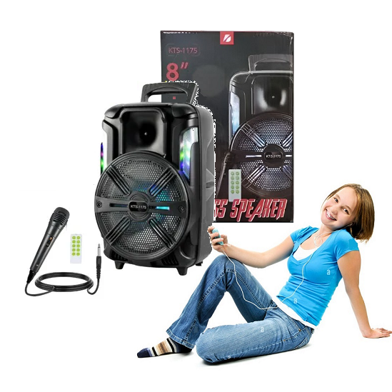 KTS-1175 Speaker 8inch Speaker Music Speaker Portable Rechargeable Speaker Wireless Speaker Bluetooth Speaker With Mic Speaker Super Loud Woofer Speaker Loud Speaker Rechargeable Mp3 8 Inch Speaker FM Radio USB and Memory Card Supported Speaker