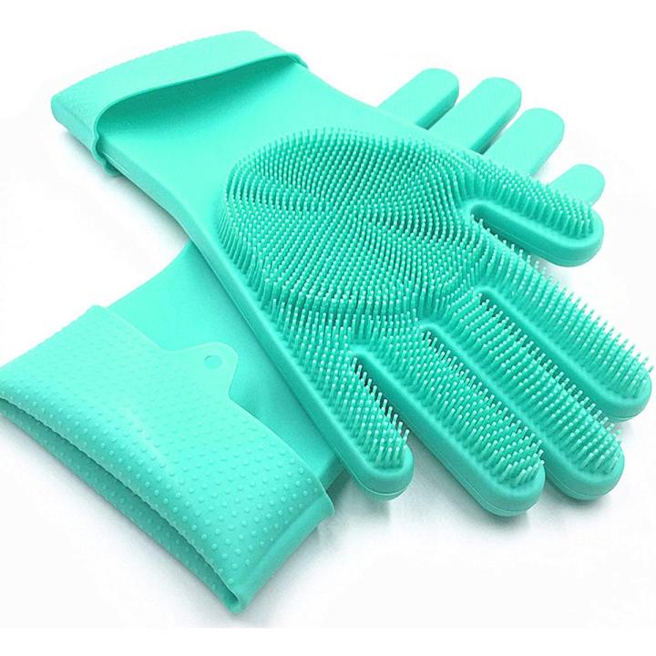 Reusable Silicon Multipurpose Magical Dish Washing & Cleaning Gloves With Scrubber