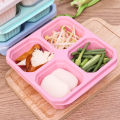 Reusable 4 Compartments Lunch Box Nut Candy Box with Cover Wheat Straw 4 Grid Snack Containers.