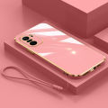 For Xiaomi POCO F3 Cover with Wrist Strap Fashion Shiny Plating Square Bumper Girls Phone Case Soft TPU Silicone Shockproof Protective Back Cover. 