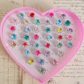 12/36PCS/set Adjustable Kids Crystal Rings Jewelry Heart Star Square Open Finger Ring For Children Girl Party Gift. 