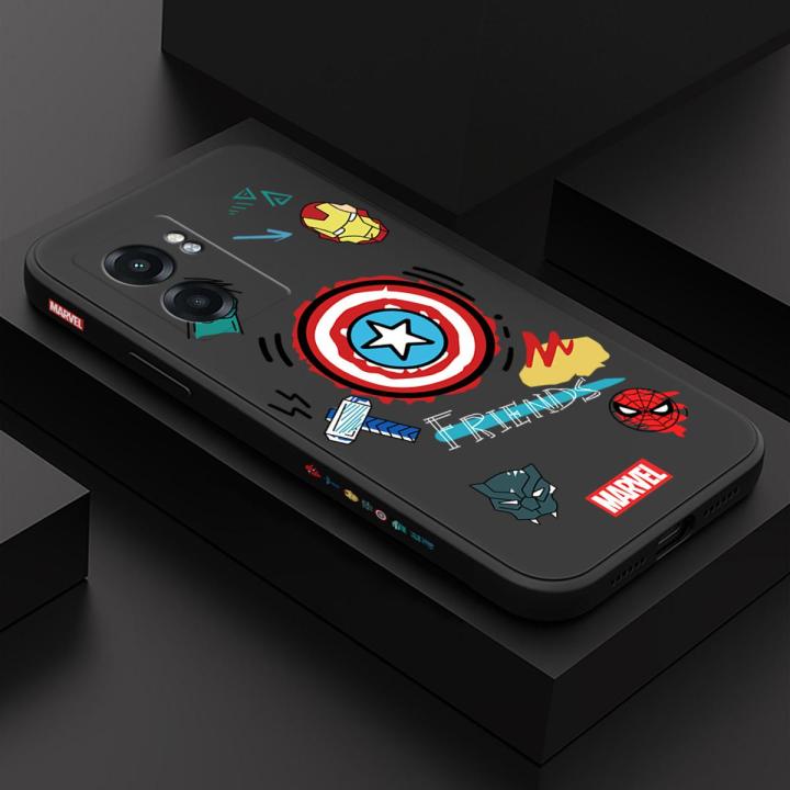 OPPO A57 5G/A77 5G/Realme Narzo 50 5G Marvel Superhero Ironman Spiderman Captain American Print Side Design Square Phone Case Edge Pattern Liquid Silicone Casing Full Cover Camera Shockproof Protection Case